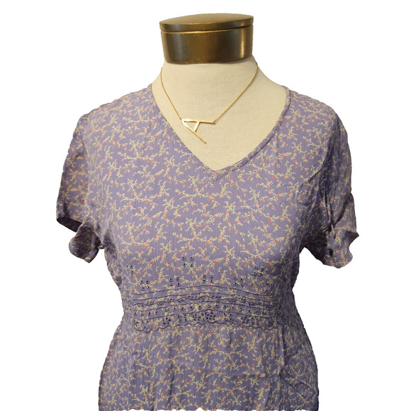 Vintage April Cornell Ditsy Purple Floral Cinched Rayon Cottage Dress S - Picture 1 of 7